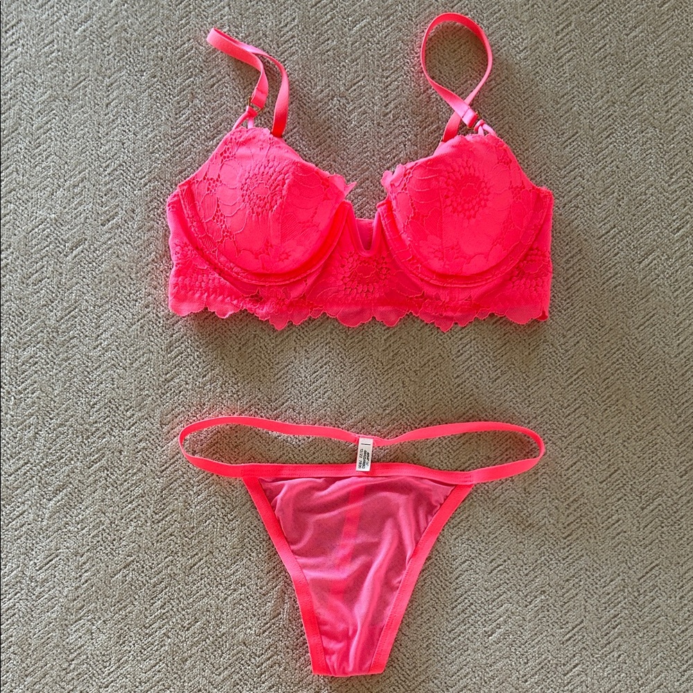 Aerie Hot Pink Lace Lingerie Set
